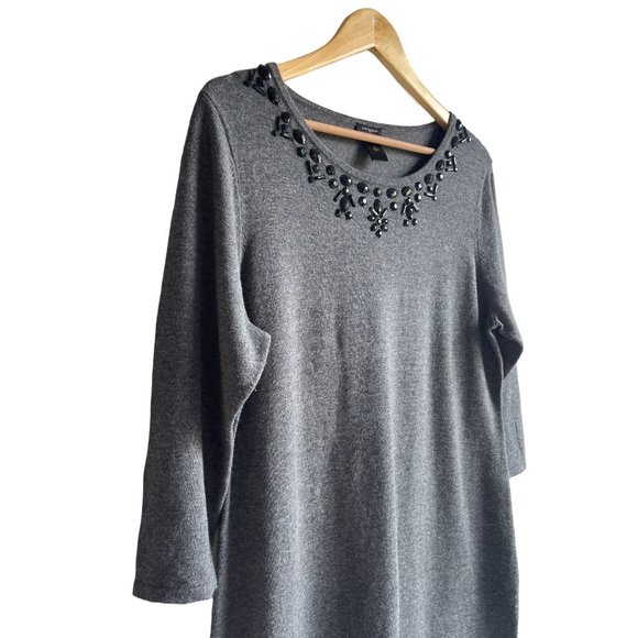 Ann Taylor Gray Embellished Midi Dress - Picture 3 of 6